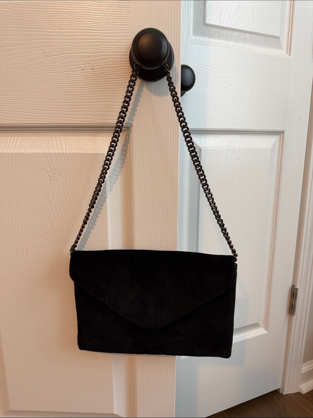 J. Crew Black Suede Chain Shoulder Clutch